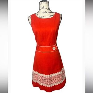 Alexandra Bartlett Orange Textured Sleeveless Dress with Cream Lace Detail